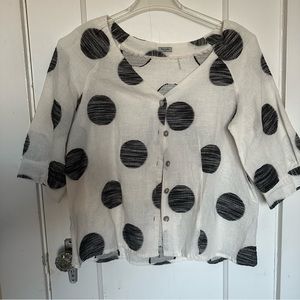 Cute Black and White Polka Dot Linen Blouse